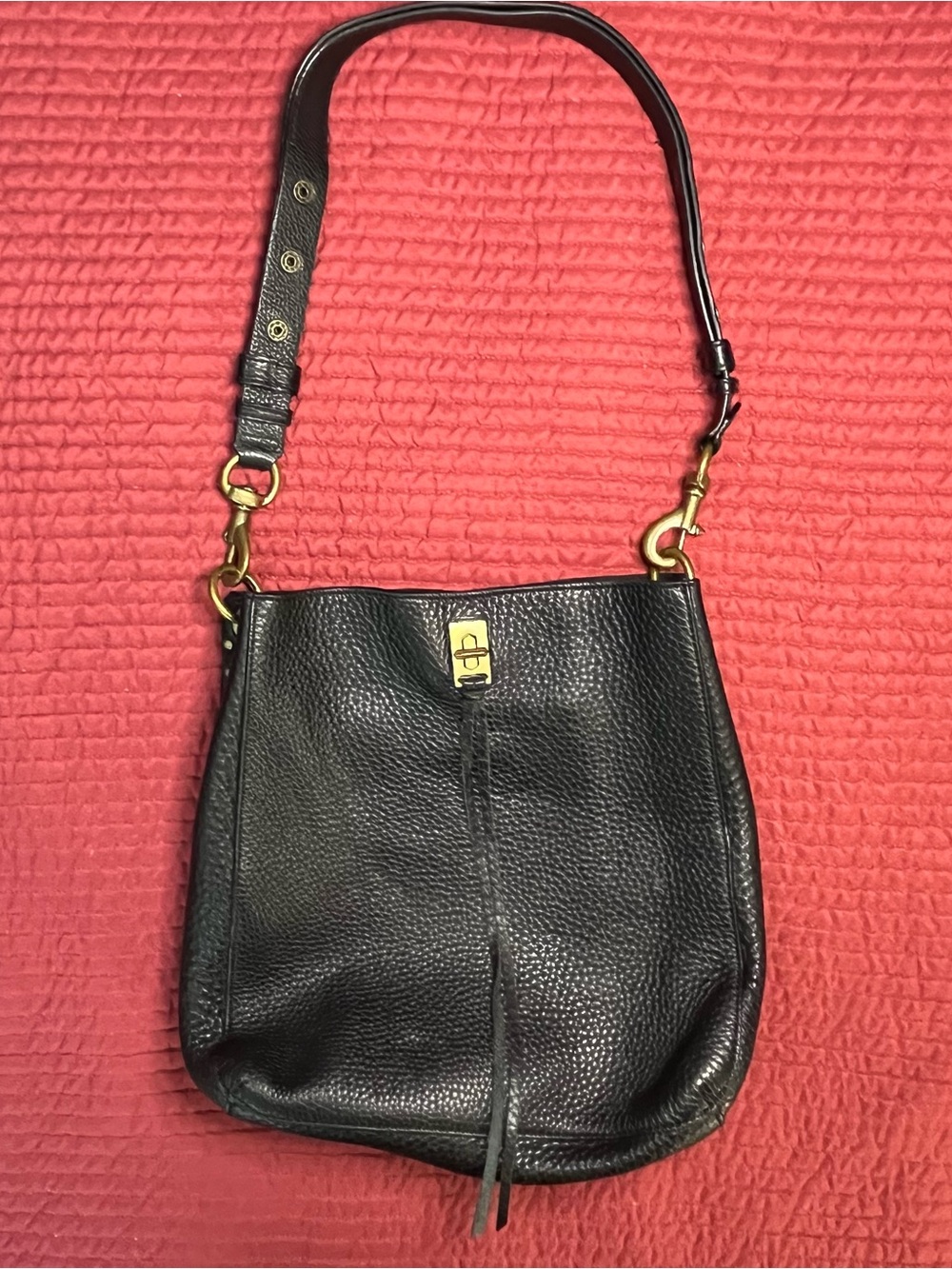 Rebecca Minkoff Darren Shoulder Bag Black Pebbled Leather Gold Hardware